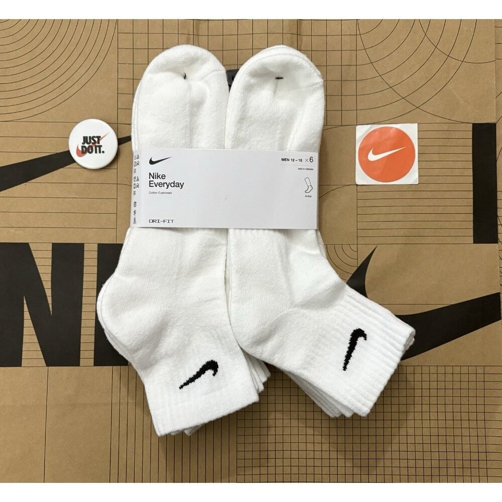Nike dri-fit Everyday Cotton Cushioned Ankle Socks 6-Pack White Men’s XL NWT